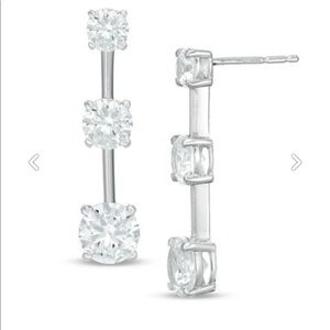 Zales a Three Stone Drop Earrings in Sterling Silver